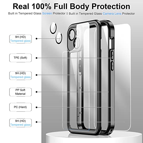 Temdan For Iphone 14 Plus Case Waterproof,Built-In 9H Tempered Glass Screen Protector [Ip68 Underwater][14Ft Military Dropproof][Dustproof][Real 360] Full Body Shockproof Phone Case-Black/Clear #TOP3