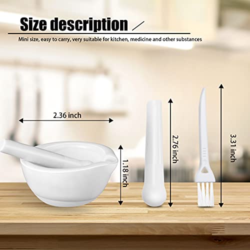 2 Sets Mini Porcelain Mortar And Pestle Set Porcelain Herb Grinder Crusher Grinding Bowl Kitchen Mixing Grinding Bowl With 2 Pieces Brushes For Seasonings, Sesame, Herbs, Medicine #TOP1