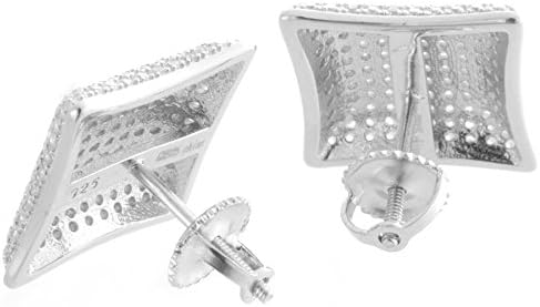Sterling Silver White CZ Stones 13mm Square Shape Stud Men's Earrings