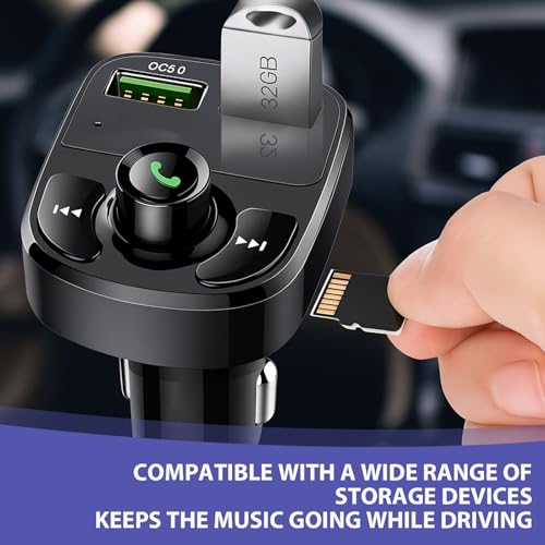 Supecesorio Bluetooth FM Transmitter Auto, Musik Adapter für Auto Radio, 2 USB Ports Zigarettenanzünder Freisprechanlage, MP3 Schnelles Autoladegerät, Unterstützung TF Karte, U-Disk, Umgebungslicht