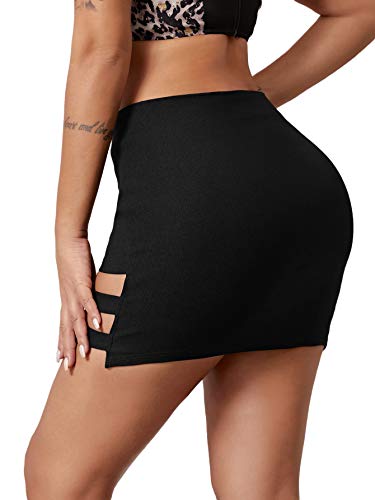 Verdusa Women's Buckle Cut Out High Waist Clubwear Bodycon Mini Skirt Black L #TOP26