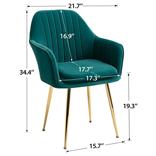 Avawing Modern Living Dining Room Accent Arm Chairs Set Of 4, Velvet Mid-Century Upholstered Seat Club Guest With Golden Legs, Green #TOP5