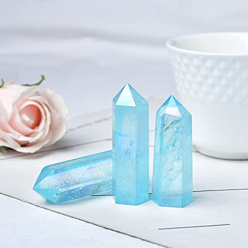 Point de cristal de quartz aura bleu de 60mm pour décoration maison - 7