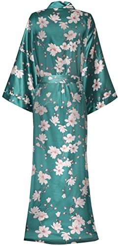 Image of goodmansam Women's Long Floral Satin Kimono Robes Bridal Dressing Gown Wedding Bridesmaid Nightgown