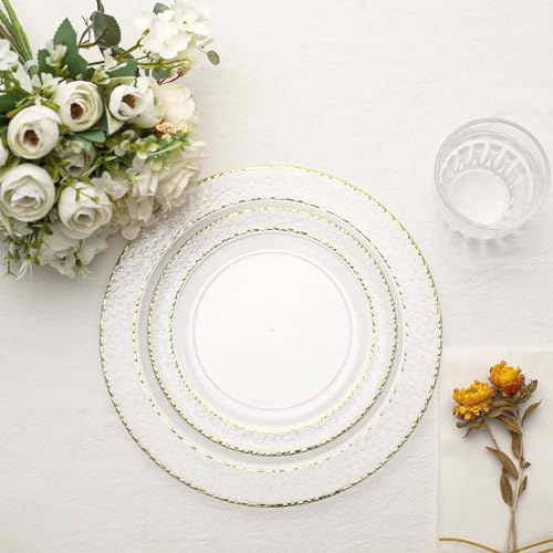 Efavormart 10 Pack | 7.5\" Clear Hammered Design Plastic Dessert/Appetizer Plates With Gold Rim
