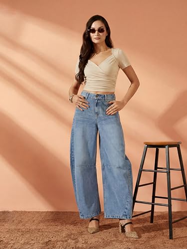 Image of Miss Chase Women's Wide-Leg High-Rise Regular-Length Stretchable Shaping Denim Jeans