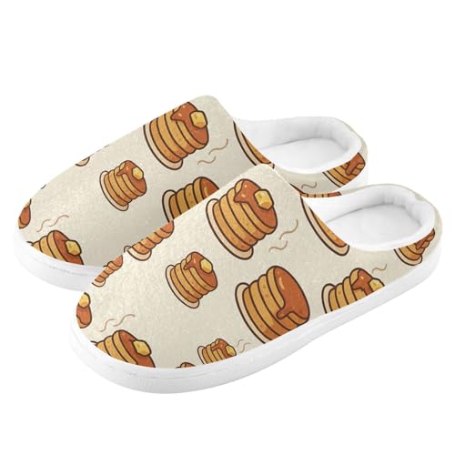 JUNZAN Cartoon Pancake Butter Syrup Beige Cotton Slippers for Men Lightweight Memory Foam Travel Slippers for Hotel Funny Presents 6-74