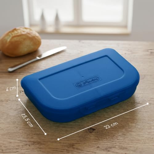 Foto von Herlitz Brotdose blau, mit 2 Fächern – Kunststoff-Lunchbox für Kinder, spülmaschinenfest & BPA-frei, passend für Herlitz Schulranzen