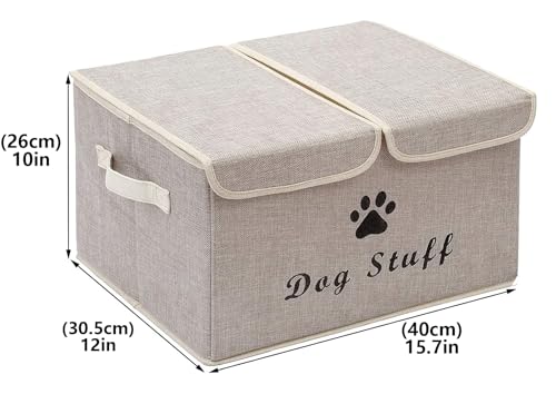 Geyecete Large Foldable Storage Cubes - Linen Fabric Boxes with Lid & Handles for Dog Apparel, Toys & Accessories (Beige) - Image 5