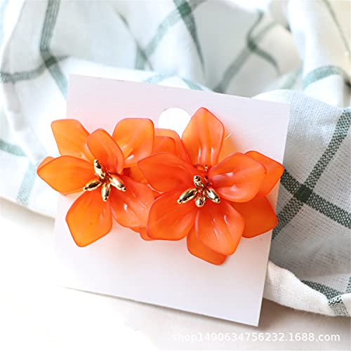 Andpai Unique Handmade Bohemian Huge Acrylic Flower Stud Earrings Matte Double Flower Dangle Drop Earrings With Flower Bud For Women Girls Mom Lover And Friends Statement Jewelry Gifts (Orange) #TOP6