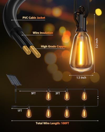 Brightown 100FT Solar String Lights Outdoor 31 2 Shatterproof LED Bulbs - image 6