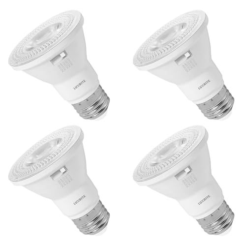 LUXRITE PAR20 LED Flood Light Bulb, 50W Equivalent, 5 Color Selectable 2700K-5000K, 550 Lumens, 7W, Dimmable LED Spotlight Bulb, Damp Rated, ETL Listed, E26 Base - Indoor Outdoor (4 Pack)