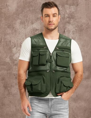 image for Flygo Men's Fishing Vest Utility Lightweight Outdoor Travel Safari Pho
