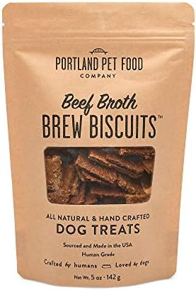 Crafted by Humans Loved by Dogs Portland Pet Food Company Beef Broth Brew Biscuit Dog Treats (1 Pack, 5 oz Bag) – All Natural, Human-Grade, USA-Sourced and Made