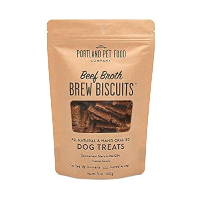CRAFTED BY HUMANS LOVED BY DOGS Portland Pet Food Company Beef Broth Brew Biscuit Dog Treats (1 Pack, 5 oz Bag) – All Natural, Human-Grade, USA-Sourced and Made