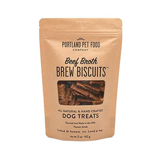 Crafted by Humans Loved by Dogs Portland Pet Food Company Beef Broth Brew Biscuit Dog Treats (1 Pack, 5 oz Bag) – All Natural, Human-Grade, USA-Sourced and Made