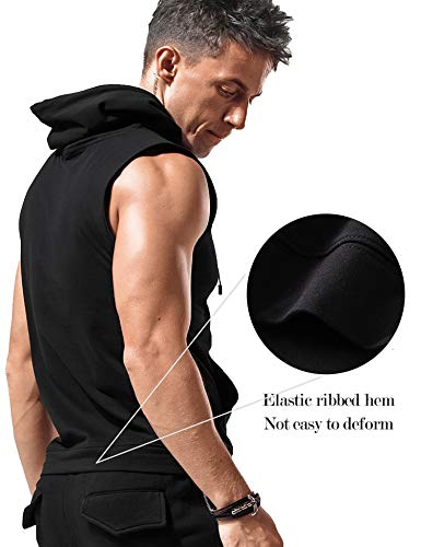 Babioboa Men's Hooded Tank Top Muscle Cut Off Gym Vest Training Hooded Bodybuilding Fitness Shirt Black #TOP2