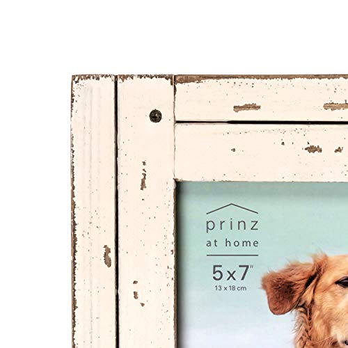 Prinz Homestead 5X7 Distressed Wood Picture Frame, Tabletop Or Wall Mount, Antique White #TOP2
