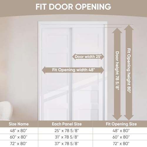 BARNSMITH 48x80 in 5-Panel Bypass Sliding Closet Door, Steel Frame White Primed Bypass Door with Top & Bottom Track Hardware Kits, Paintable and Lightweight by BARNSMITH - Image 2