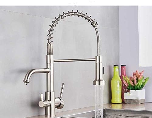 Robinet de cuisine à eau filtrée double bec en nickel brossé haut de gamme