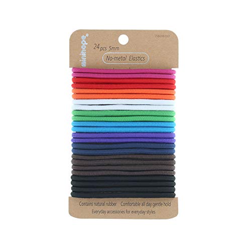 Minihope No-Metal Elastic Hair Ties, Women's Multicolor Thick Large Elastics, 5Mm For Thick Hair 24 Count #TOP4