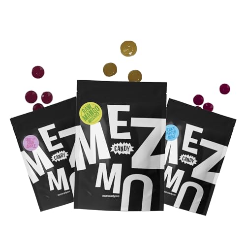 Image of MEZMO Vegan Fruit Jellies (120g, Pack of 3) | Gummies for Kids & Adults | Zero Added Sugar, Gluten Free | Healthy Prebiotic Gut Friendly Snacks - Perky Peppermint, Raw Mango & Sweetly Sour Apple