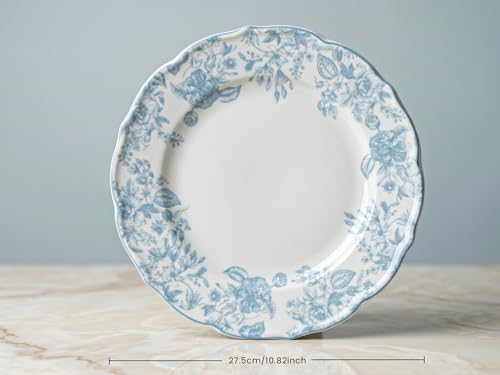 Image of Bodhi House 4-Piece Blue Leaf White Porcelain Dinner Plates Set | Lightweight, Chip Resistant | Microwave & Dishwasher Safe | Elegant Tableware for Home Dining, Parties & Gifting