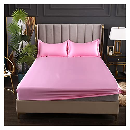 FVDZRFIE SáBanas De Seda Helada Sábanas De Satén Sábana Rayón Funda De Colchón Banda Elástica Sábana King Sin Funda De Almohada Ropa De Cama(01,160x200x25cm)