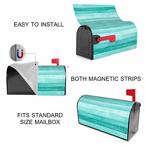 Numland Mailbox Wrap Teal Wood With Magnetic Strips Mailbox Cover Garden Yard Home Decor For Outdoor Standard Size 21×18 Inch Board With Horizontal Irregular Stripes Lines Turquoise,Letterbox Cover #TOP2