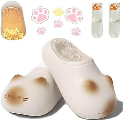 2026 Cat Paws Footprints Fluffy Plush Fleece Height Increase Slippers - Cute Animal Ultra-Thick Slipper with Paw Print