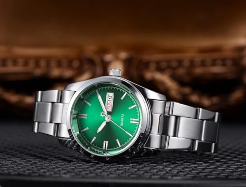 CARLIEN Women's Luxury Watches Luminous Waterproof Calendar Ladies Stainless Steel Dress Quartz Wrist Watch (Silver Green) by CARLIEN - Used condition - Image 2