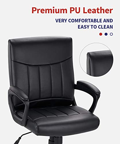 Clatina Leather Office Executive Chair, Mid Back Computer Desk Chair With Lumbar Support And Padded Armrests, Ergonomic Adjustable Swivel Chair For Home, Black #TOP4