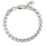 Baronyka Handmade Men's Silver Rope Chain Bracelet 8" Stainless Steel Silver Bracelet for Men with L