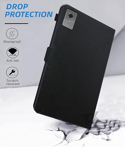 Image of TGK Flip Cover Case for Lenovo Idea Tab Plus 12.1 inch Tablet TB361FU TB361ZU Executive Leather Built-in Pencil Holder (Black)