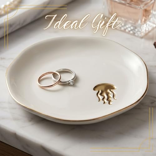 InnoBeta Jellyfish Gifts For Women, Jellyfish Trinket Dish, 4.75" Handcrafted Ceramic Ring Dish with Gold Trim by InnoBeta - Used condition - Image 5