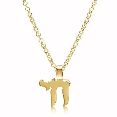 Alef Bet by Paula Chai Hebrew Necklace Gold Plated Sterling Silver for Blessings of Life, Health, and Happiness Adjustable Chain