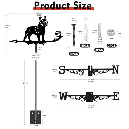 image for VESTCDF French Bulldog Weather Vane, Black Metal Dog Weathervane Roof 