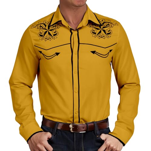 YOSUWOAI Elegante camisa vaquera para hombre, informal, manga larga, camisas de vaquero occidental, camisas para hombres, bodas, fiestas, camisas ajustadas, camisa tradicional para hombre, camisa