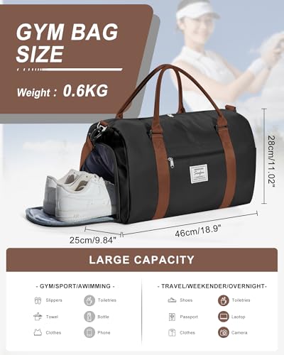 Image of Gym Bag Womens Mens with Shoes Compartment and Wet Pocket Travel Duffel Bag for Women for Plane Sport Gym Tote Bags with Toiletry Bag Waterproof Weekend Overnight Carry on Bag Hospital Holdalls