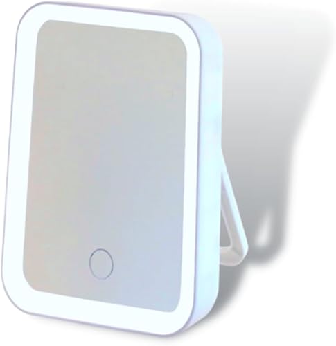 Atlas - Espejo LED de maquillaje, espejo de viaje cosmético, portátil y 3 ajustes regulables, recargable por USB, control táctil, espejo de
