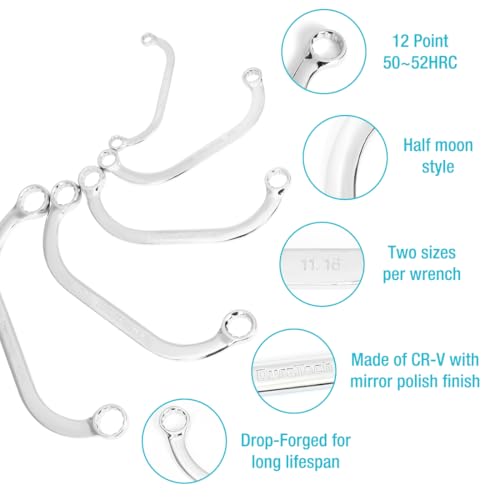 image for DURATECH Half Moon Box Wrench Set, SAE, 5-Piece, 5/16'' to 7/8'', 12 P