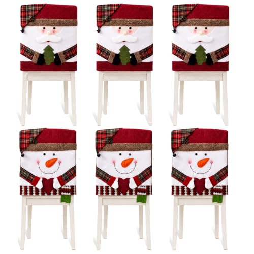 Sumgsn Christmas Chair Covers Set of 6, Christmas Chair Decorations, Santa Snowman Chair Back Cover for Kitchen Dinning Room Holiday Party Decor (6, Red+Green, Large)
