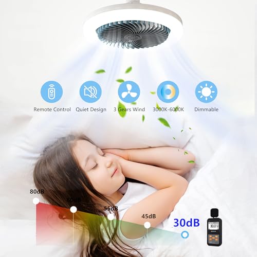 Souxgjey Low Profile Ceiling Fan with Lights and Remote, Flush Mount Socket Ceiling Fan with 3000-6000K Dimmable LED Light,E26/E27 Screw in Ceiling Fan for Bedroom,Kitchen,Living Room,Black - Image 3