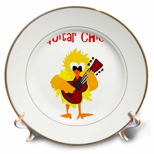3dRose cp_255743_1 Funny Cool Guitar Chick Chicken Playing Guitar Plate, 8