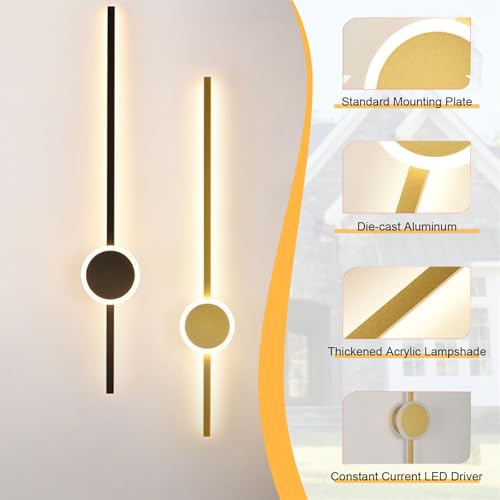 Lámpara de pared de salón LED regulable de aluminio negro 1m 3