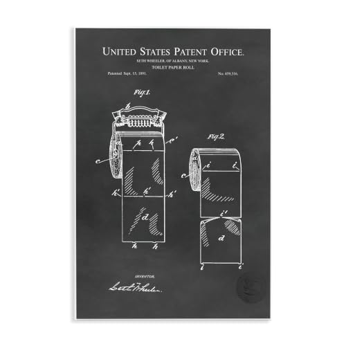 Stupell Industries Black Toilet Paper Bathroom Diagram Outline Blueprint, Design by Karl Hronek