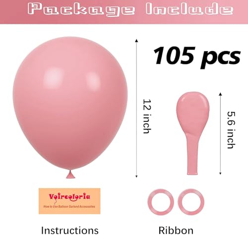 Image of Voircoloria 105pcs Retro Pink Balloons 12inch Party Latex Balloons for Boys Girls Birthday Baby Shower Gender Reveal Wedding Sunflower Party Decorations