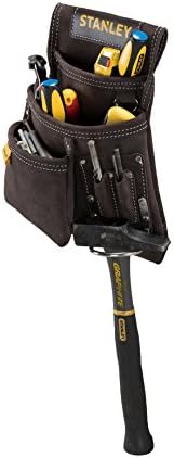 STANLEY Leather Nail and Hammer Pouch with Leather Belt, Dark Brown