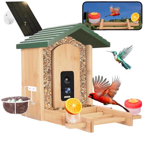 Bird Feeder with Camera, Smart Hanging Bird Feeder with Camera Solar Powered with an Extension Bracket, 3k Ai Identify 10,000+ Birds Species, IP65 Instant Notification, Ideal Gift for Avian Lovers