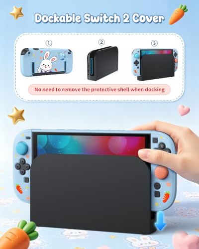Image of Switch 2 Cute Case,FYOUNG Dockable Kawaii Blue Bunny Protective Cover Shell
